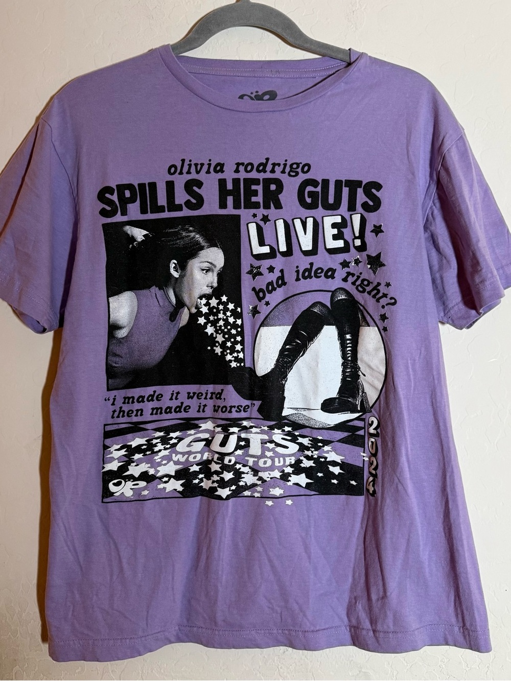 Olivia Rodrigo, large, "GUTS World Tour" t-shirt in violet